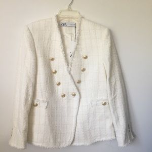 white tweed blazer zara